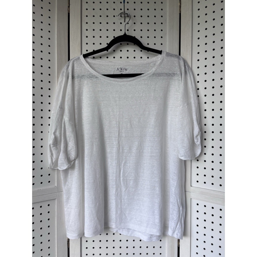 J. Crew 100% Linen Short SLV Women's 2X Boxy Tee‎ Shirt White